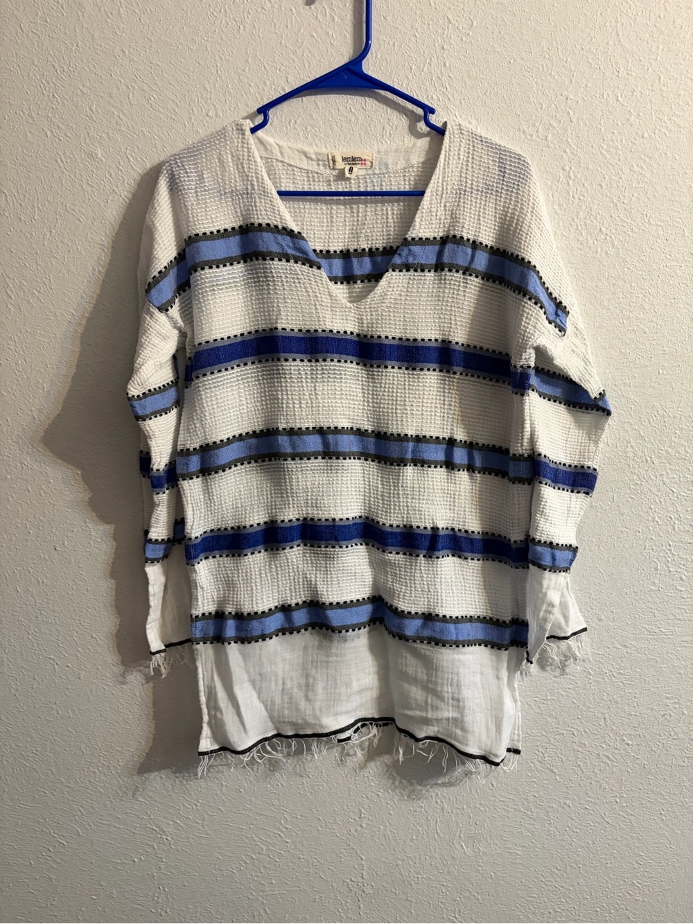 Lemlem White Tunic with Light and Royal Blue Stripes